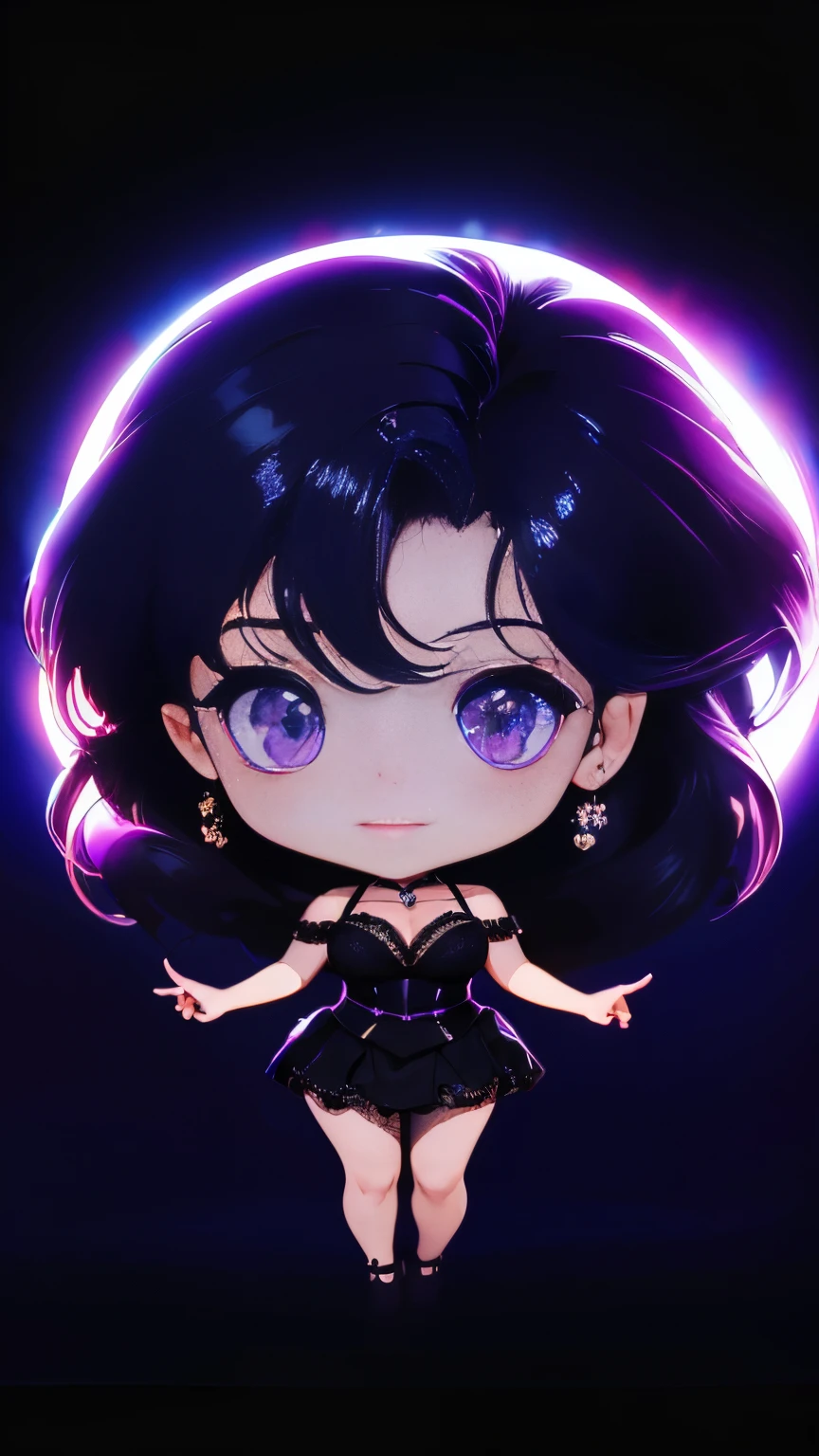 (chibi) (ultra-detailed,photorealistic:1.2), HDR, professional, vivid colors, bokeh, 3D rendering, sexy chibi girl, solo, purple hair, ahegao face, chibi, sensual, seductive pose, soft lighting, lace lingerie, high heels, boudoir photography, glamorous, confident expression, alluring gaze (chibi)