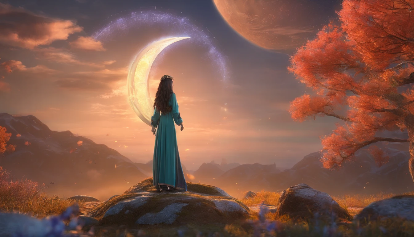 Fantastical、a moon、Art that seems to bring good luck、Woman with long hair