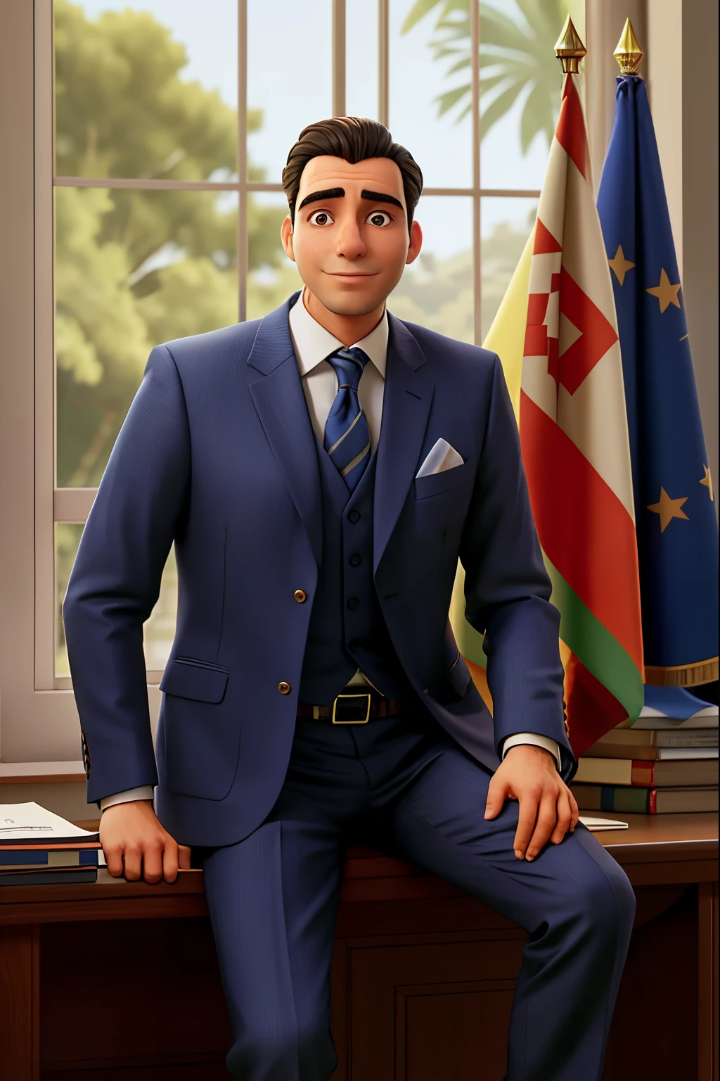 arafed man in a suit sitting on a desk in front of a window, miguel iglesias, alejandro, alejandro mirabal, Ignacio Fernandez Rios, pepe moreno, boris vallego, jesus alonso iglesias, pedro correa, gonzalo fuenmayor, albert ramon puig, juan jose serrano, by Ramon Piaguaje