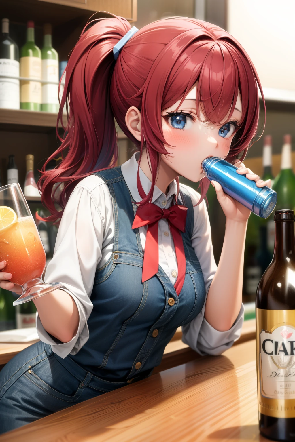 Cute girl, drinking alcohol, drunk, alcohol, The alcohol bottle in her hand