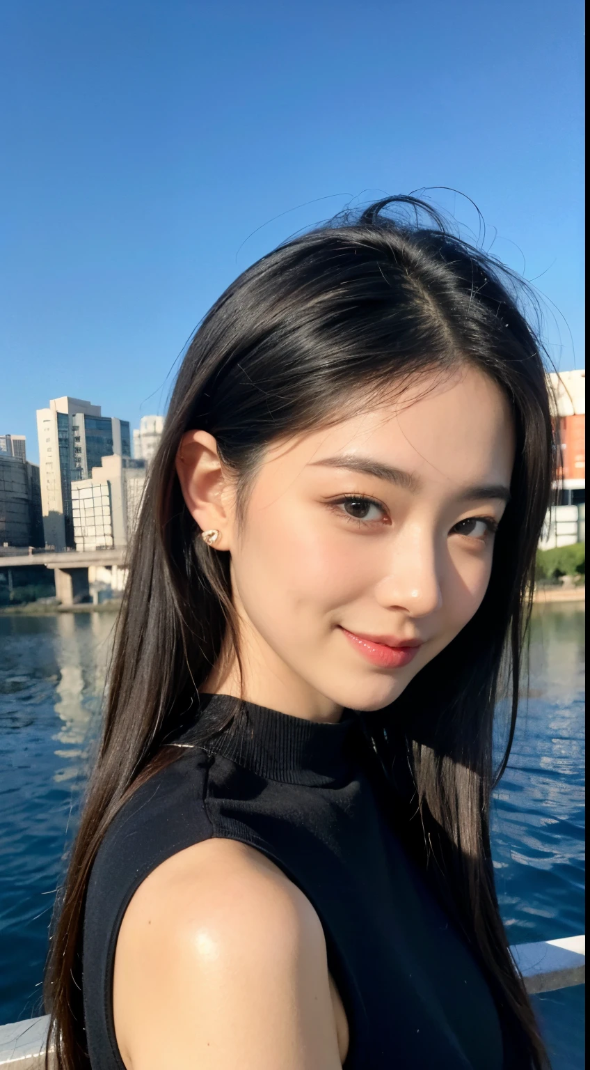 black hair, hair bobbles, wince, longeyelashes, solid circle eyes,  light smile, ear blush,  Surrealism, drop shadow, anaglyph, stereogram, tachi-e, pov, atmospheric perspective, 8k, super detail, ccurate, best quality, UHD, highres