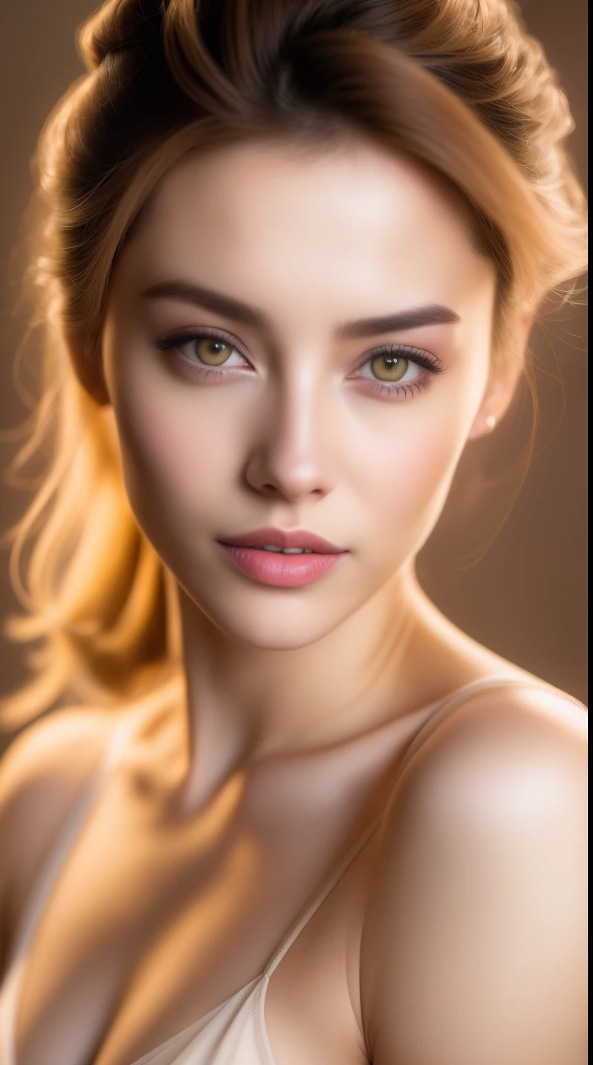 fashion model 25 years old [[[a closeup]], [[[coll]], [shoulder]], perfect  eyes, perfect irises, Perfect lips, perfect teeth, flawless skin, soft front light, Glow, HDR, (soft colours:1.2)、(medium breasts1:1.6)