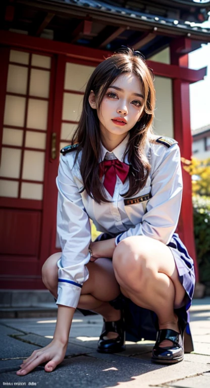 (8K High Resolution), (top-quality), (Raw quality),(masutepiece:1.2), (realisitic), (Photorealistic:1.37), ,Large eyes,long eyeslashes,(Live-action realistic style),The Ultimate Face,realistic light and shadow,Clear facial features,,Fair skin, ),Best portraits,Shooting at close range, 1 rapariga, Cute,Beautiful detailed eyes,highlydetailed skin,(Beautiful face with double eyelids), (Realism: 1.4),((Full body image)) ,Detailed and beautiful face,,Women around 20 years old,(Beautiful Face 1.4),Middle hair,((Japan schoolgirl in uniform)),(Make eye contact with your audience),red lipsticks,Limping around the eyes,(Laugh a little),In a park rich in nature,Sit upright on one knee.,The skirt is rolled up.、Panties look perfect..,Pastel colors panties,I love showing my panties to my viewers,Show your panties to your audience,(Japan schoolgirl uniform),Cute face reflected in the light,red lipsticks,Limping around the eyes,Very beautiful feet are attractive,A very bright world