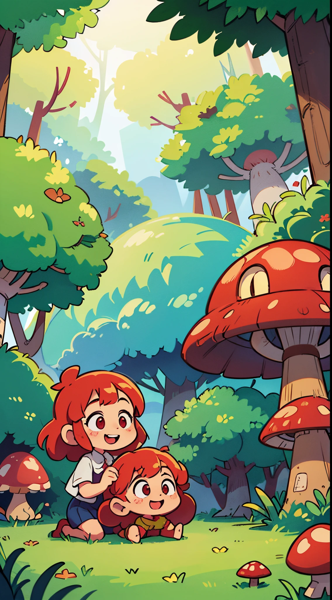 best quality,ultra-detailed,realistic,masterpiece:1.2,HD,professional, Red mushroom, Red home mushroom village, red mushroom village,whimsical,enchanted,forest,colourful,storybook village,((Day light)), white solid background, png object, cute illustration, hijab cute smile girl, excited girl
