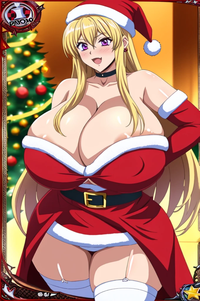 masterpiece, best quality, extreme detail, digital painting, absurdres, volumetric lighting, 1girl, solo,(gigantic breasts), massive breasts,short shorts,thighhighs,long hair,thick thighs,wide hips,standing,choker,heavy blush,shortstacks, fang, tall female, big boobs, tall, huge breasts, dxd style, bikini, best quality, gigantic breasts, dxd style, two huge and sexy bigbreasted women dressed as santa clause, breasts, multiple girls, 2girls, hat, purple eyes, red gloves, santa hat, swept bangs, areola slip, blurry background, thighhighs, gloves, blonde hair, dress, blurry, sidelocks, black hair, smile, huge breasts, mature female, bangs, thighs, cleavage, jewelry, thick thighs, open mouth, blush, shiny, earrings, long hair, elbow gloves, looking at viewer, fur trim, christmas, belt, fur-trimmed dress, santa costume