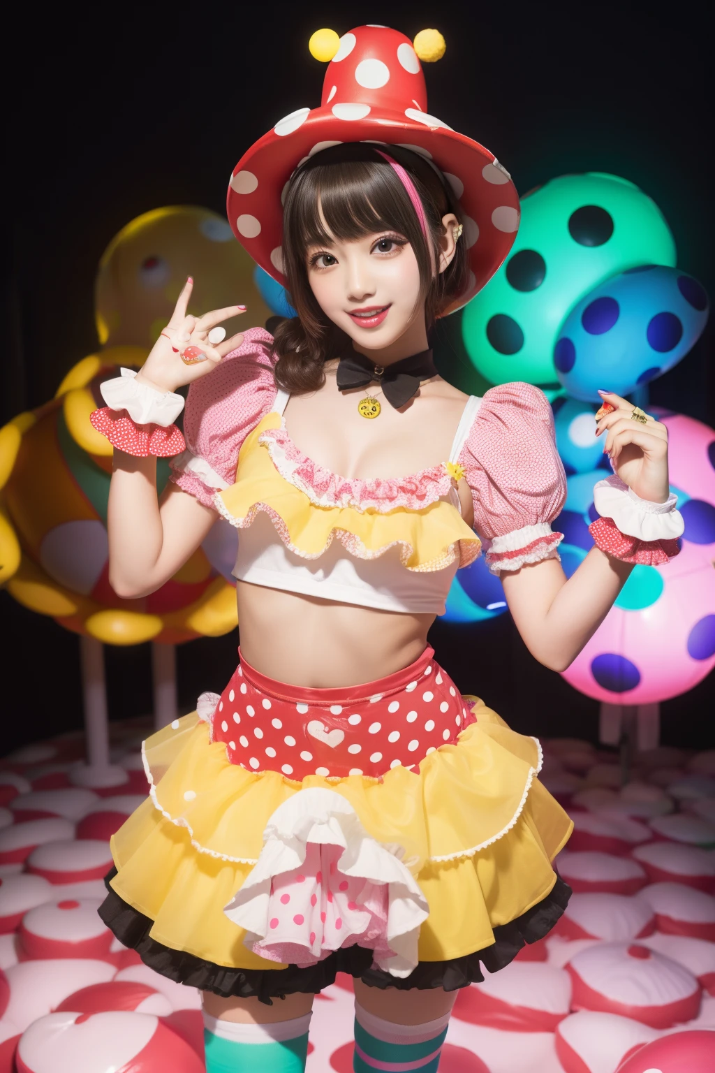 (8K、Raw photography、highest quality、masterpiece:1.2),(black hair:1.7),show viewer,Looking at the front,(super sentai series、She is wearing a colorful PreCure series costume.:1.6)、(Clothing that emphasizes the shape of your chest:1.3)、(big breasts :1.2)、exposed breast, red panty, slim body shape、ultra high resolution,beautiful,beautiful fece,(alone, alone、no background:1.9),whole bodyボディー,、(black eye、japanese woman: 1.3),(Photoreal:1.37)、photon mapping,reality、(Cute with a : 1.1)、(cute smile: 1.7)、(With a round face: 1.8)、radio city、Physically based rendering、depth of field rally background、photograph, (I can see your knees,close up of thighs、skirt is too short、spread your legs、showing off red panties:1.3),whole body、super fine