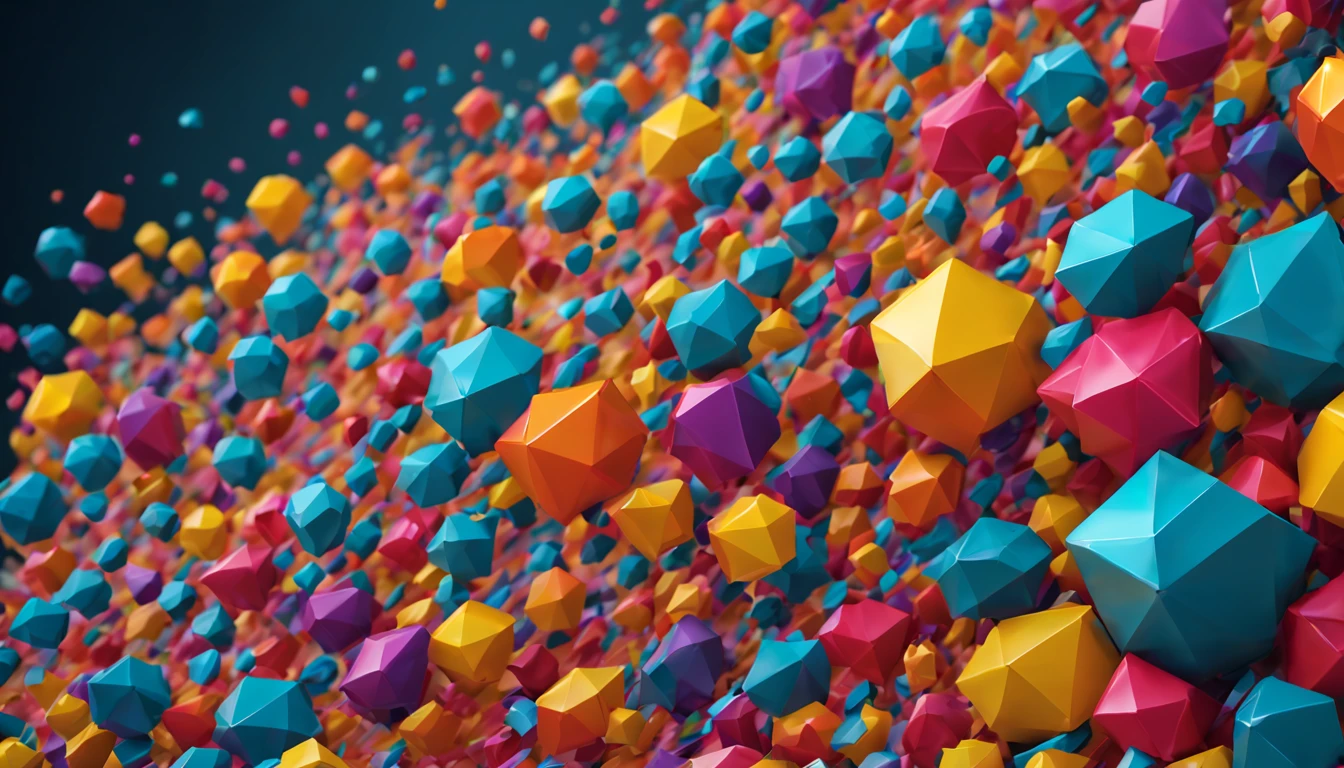 Craft an engaging visual vibrant polygonal ultrahd 8K background of diverse color drops cascading left onto the scene. Emphasize the creative aspect to convey the idea that errors can spark positivity. Capture the essence of the colorful polygonal square objects transforming the environment, symbolizing the potential for unexpected and enriching experiences even in the face of mistakes.
crystallineAI