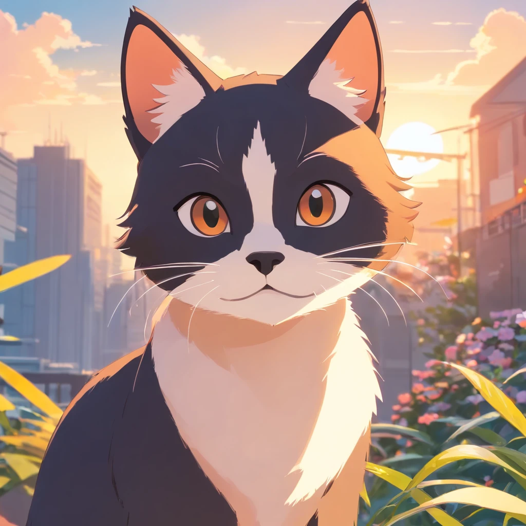 Little cute isometric cat emoji, tuxedo jack, black white cat, , soft and muted colors, 3d icon clay render, springtime: 120mm, 3d blender render, Trending on Polycount, modular constructivism, Orange background, physically-based renderingt, The kitten in the middle raised her hand