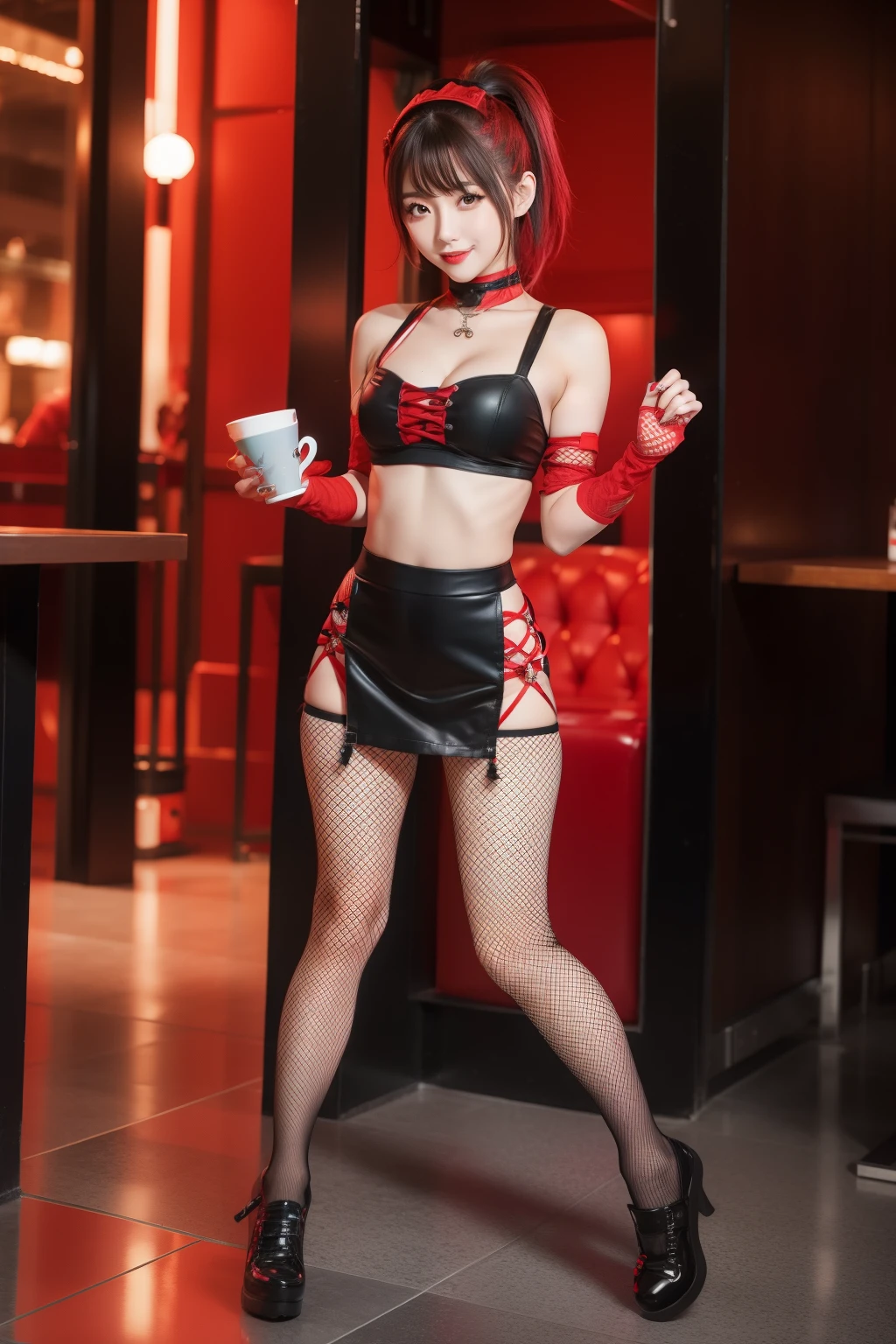 female idol ninja、full body Esbian、Ninja style waitress fashion(reddish)、fishnet tights