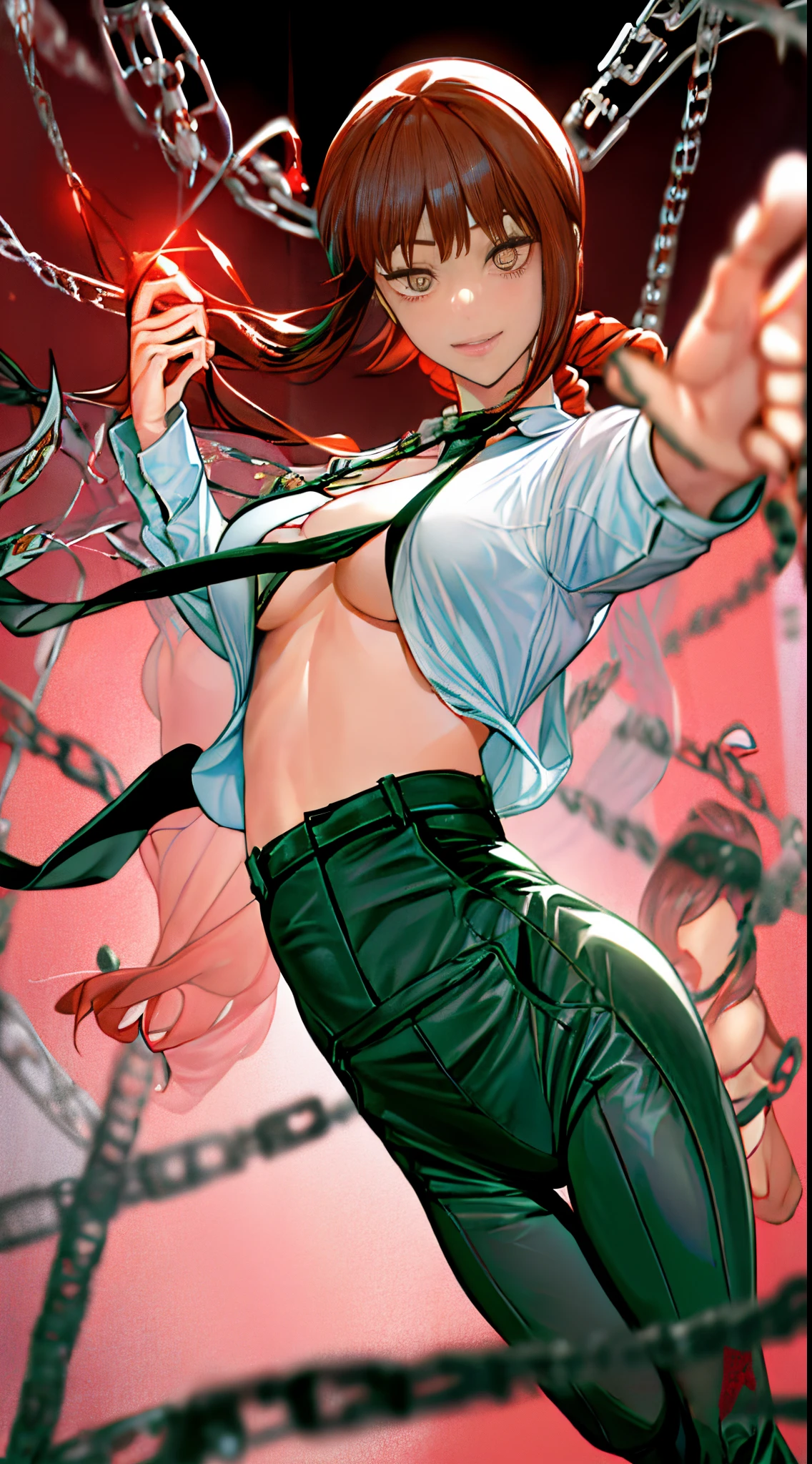 Lift your legs and hang them in the air,Expose the soles of your feet、lying down,Hips turned to one side、soles of feet、M-shaped legs、Woman opening her legs、Clothes melting、masterpiece、1人、独奏、pigtails、Torn clothes、handcuff、chain、a navel、teardrop、(back arms:1.2)、Chai-ri、chain、heart - shaped pupils、scream、Hand flail、flail、Toilets were destroyed、redheadwear、white shirt、black necktie、Black pants