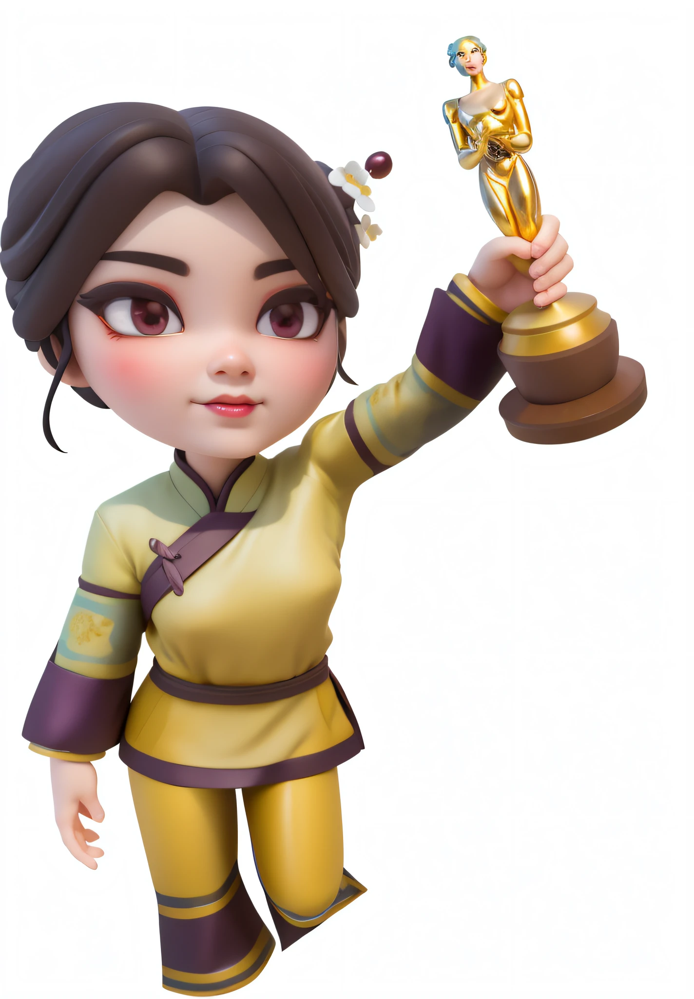 (Daisaku),(need),(Super meticulous),(Full body lesbian:1.2),(beautiful detailed face),(beautidful eyes),Cartoon image of woman holding Oscar trophy, Character posing, Inspired by PwC, inspired by plum trees, Inspired by Zhu Lian, stylized 3d, Inspired by Lanying, close up character, stylized characters, stylized as a 3d render, Inspired by Wu Li, Mirabell Idyll renderings