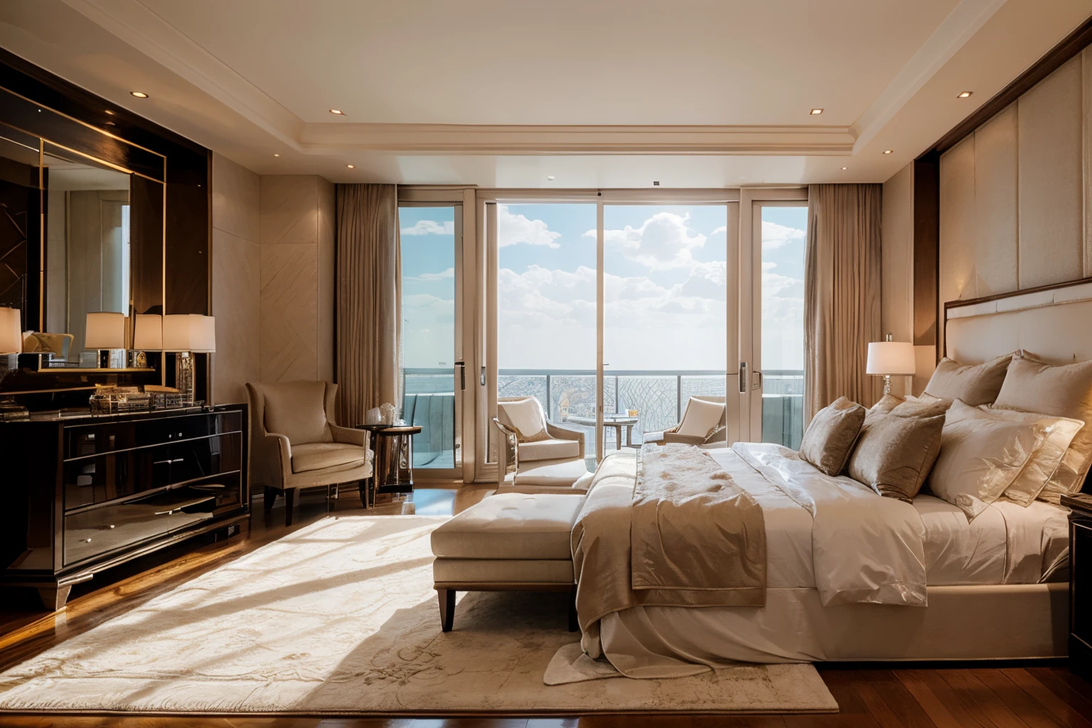 Luxury master bedroom of a penthouse