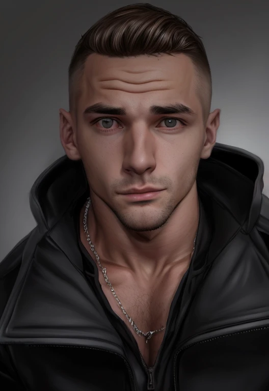 Man with a black jacket and a necklace around his neck, Vitaly Bulgarov, em torno de 1 9 anos, Dylan Cole, macho jovem magro, Alexey Gurylev, retrato headshot, head shoot, inspirado em Aleksander Gine, Maxim Shirkov, foto headshot, retrato de ultra realista, Vitaly Bugarov