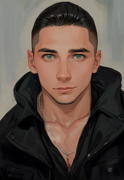 Man with a black jacket and a necklace around his neck, Vitaly Bulgarov, em torno de 1 9 anos, Dylan Cole, macho jovem magro, Alexey Gurylev, retrato headshot, head shoot, inspirado em Aleksander Gine, Maxim Shirkov, foto headshot, retrato de ultra realista, Vitaly Bugarov, halfbody headshot