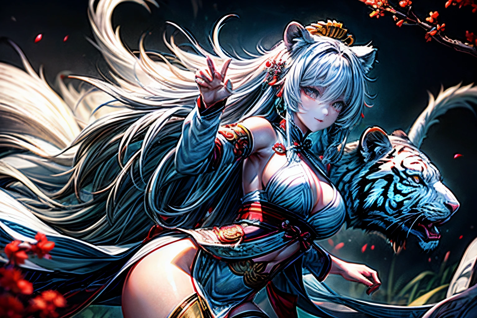 Chinese legend, the White Tiger of the West and 1 goddess --ar 3:2