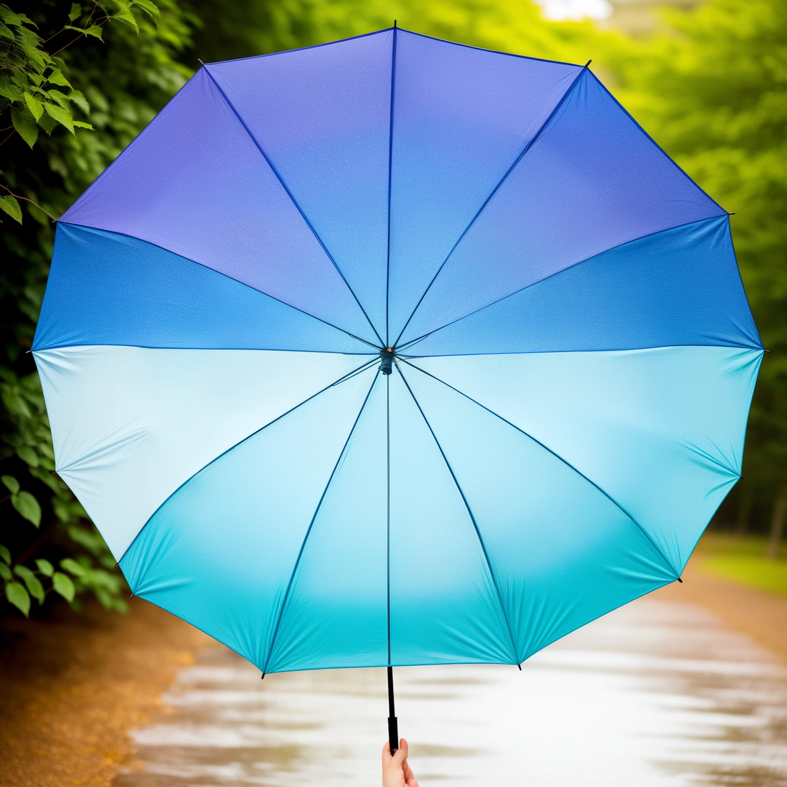 An umbrella，cute umbrella。Powder blue gradient。umbrella。There are many shining stars and decorations。