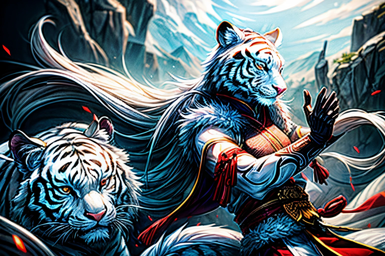 Chinese legend, the White Tiger of the West and 1 goddess --ar 3:2