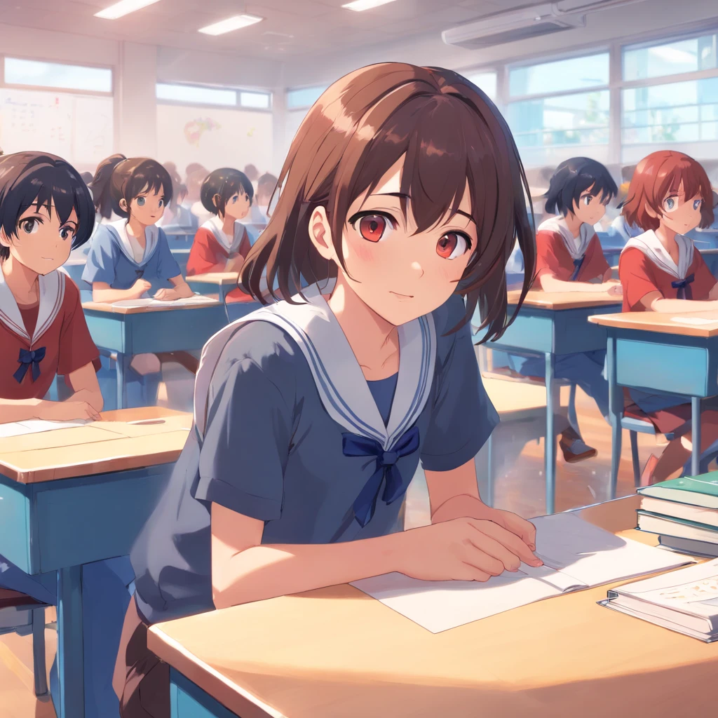 1girl、High school 、校服、schools、Classroom、be shy、Shy face、Kyun、embarassed face、red blush、pounding