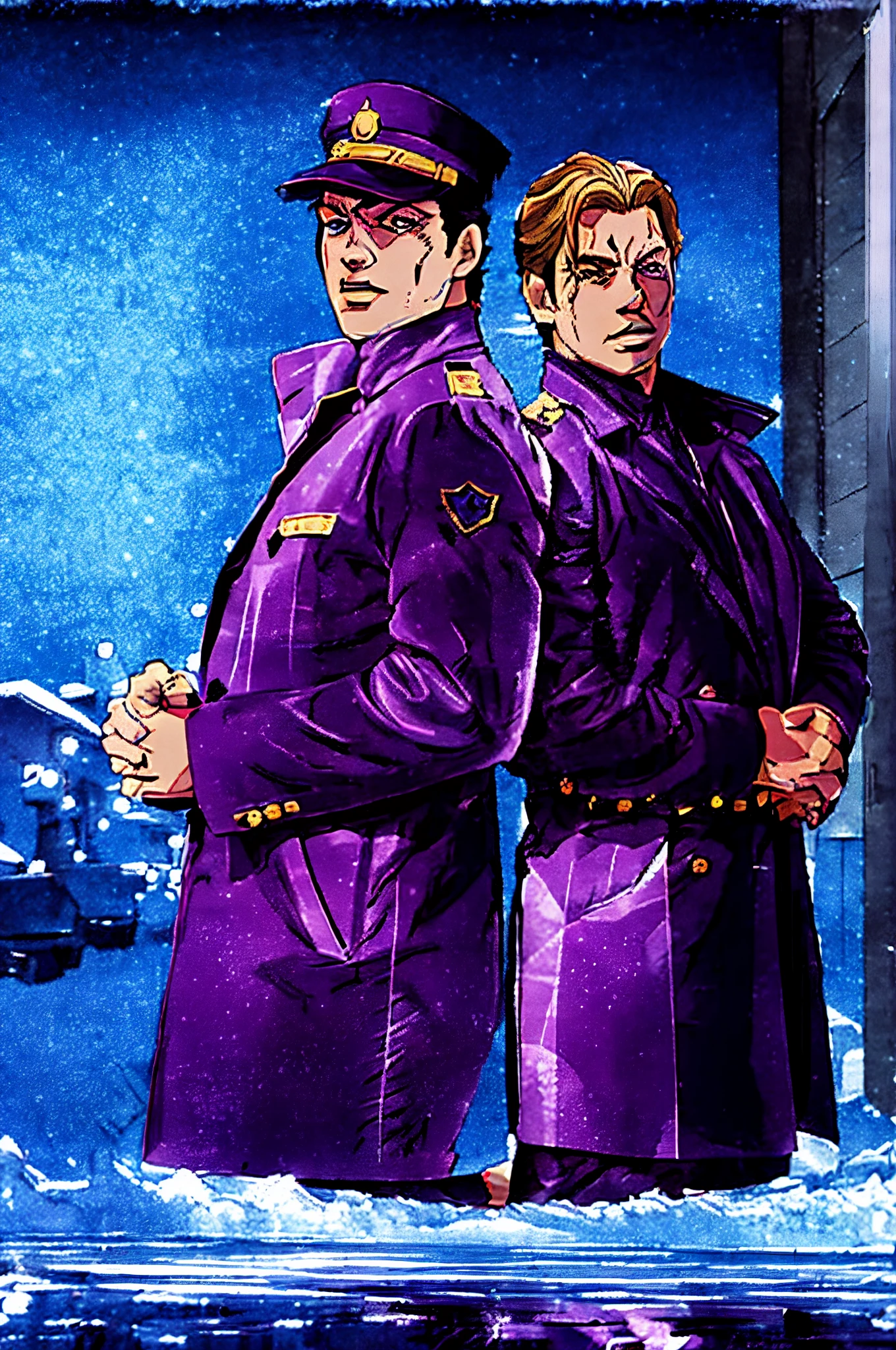 Detailed JoJo poster in Araki style, Winter City, Russia,