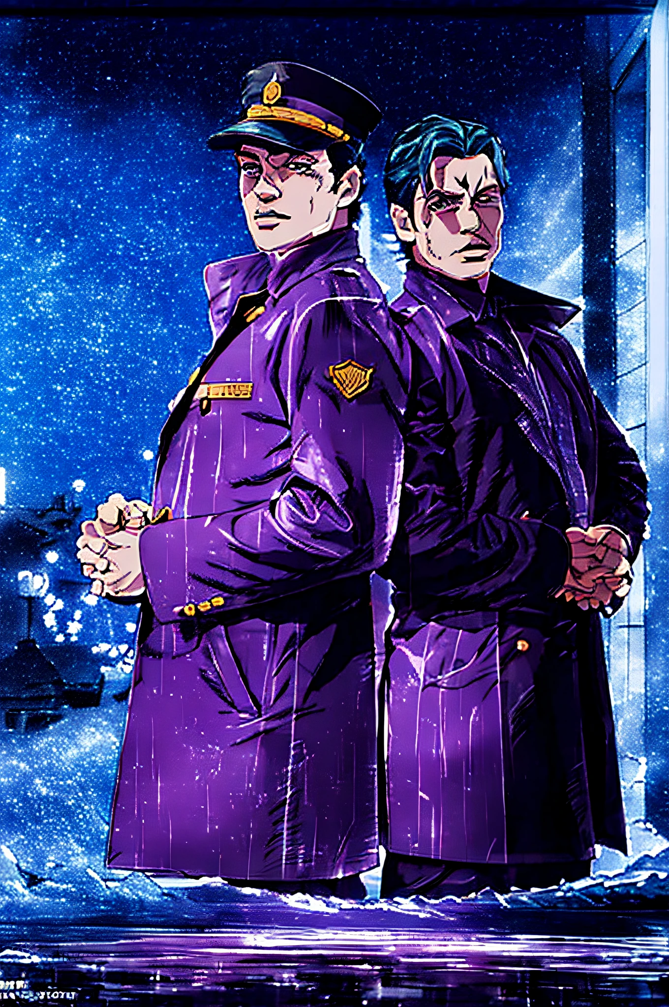 Detailed JoJo poster in Araki style, Winter City, Russia,