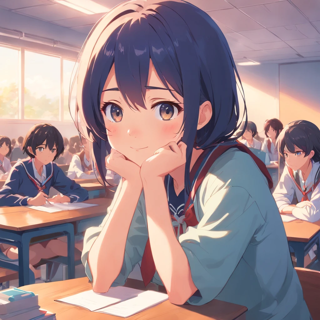 1girl、High school students、校服、schools、Classroom、be shy、Shy face、Kyun、embarassed face、red blush、pounding、Kabedon's perspective