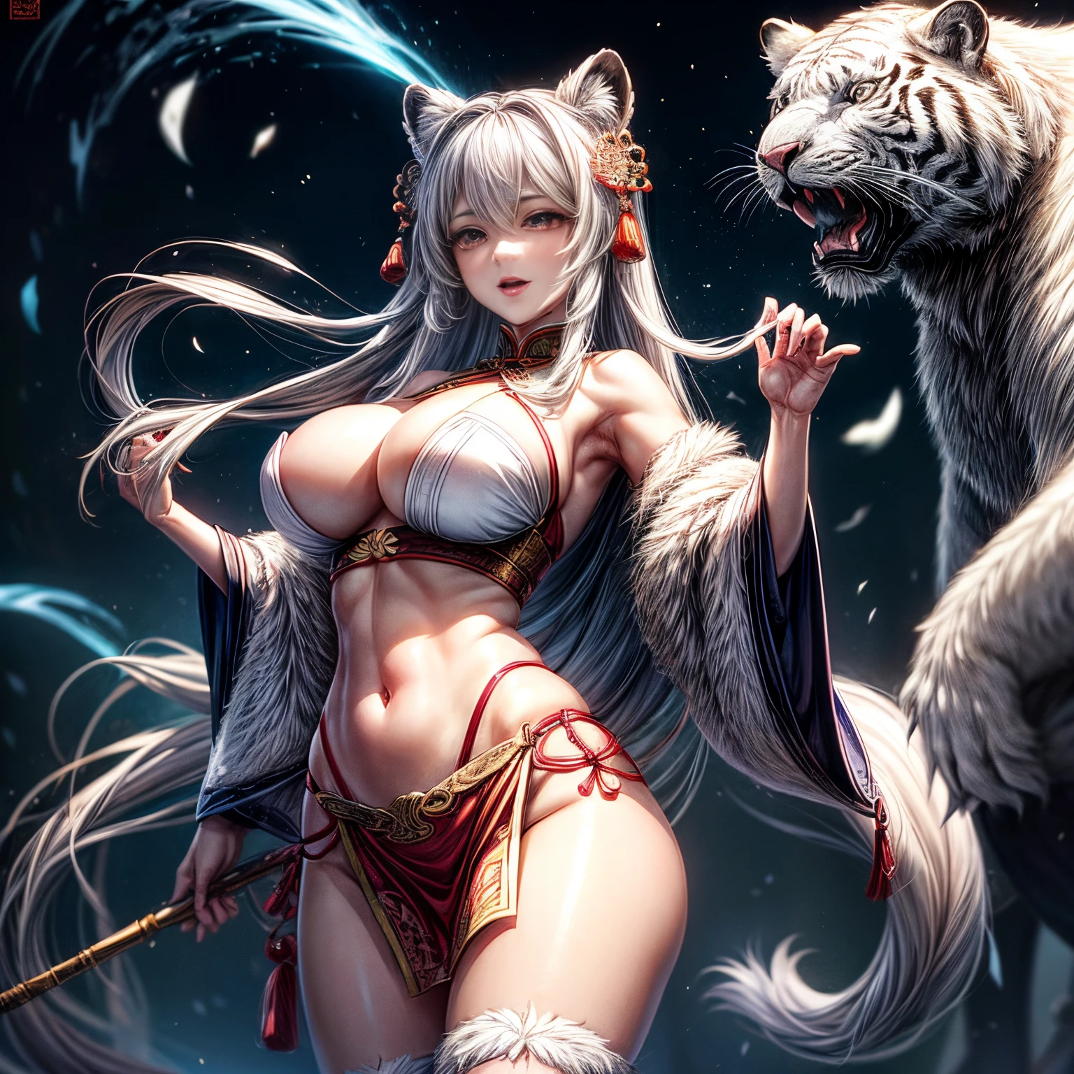 Chinese legend. The goddess stands behind the white tiger. giga_busty