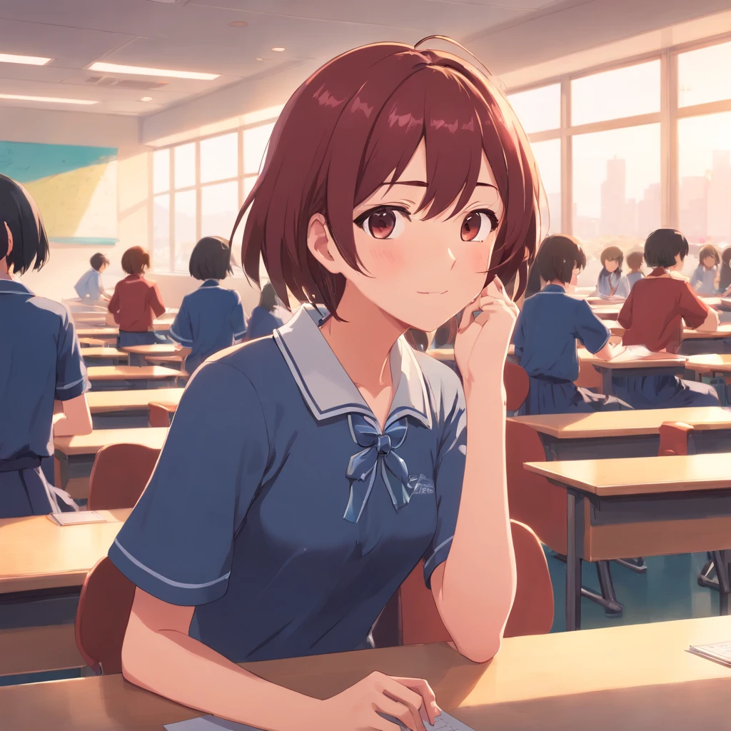 1girl、High school students、校服、schools、Classroom、be shy、Shy face、Kyun、embarassed face、red blush、pounding、Kabedon's perspective、1girl only