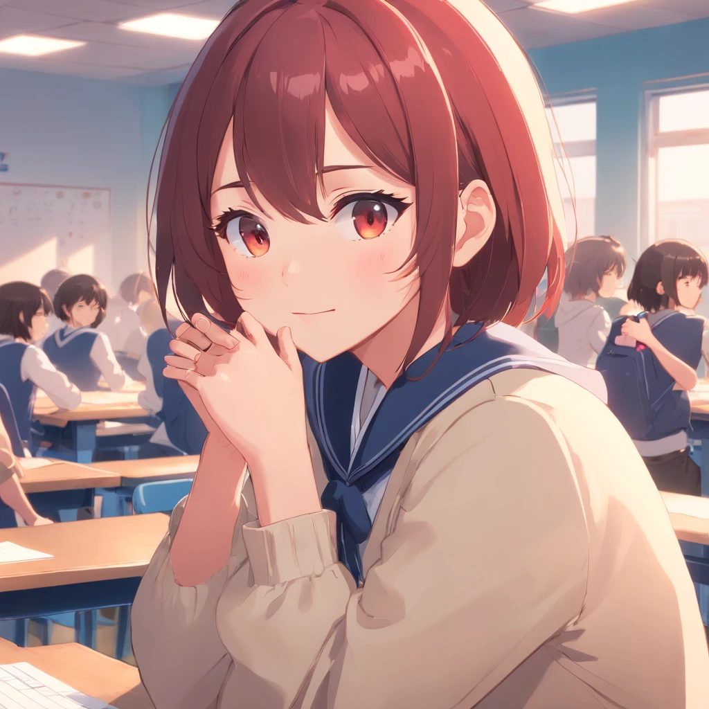 1girl、High school 、校服、schools、Classroom、be shy、Shy face、Kyun、embarassed face、red blush、pounding、Kabedon's perspective、1girl only