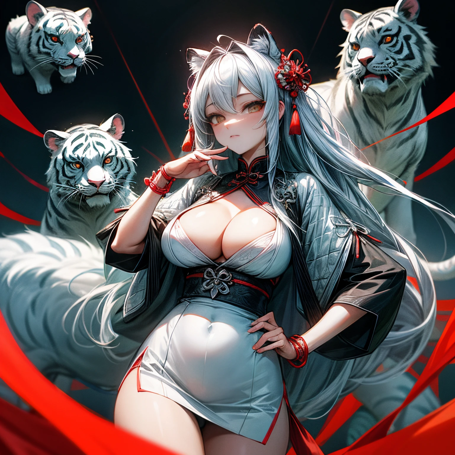 Chinese legend. The goddess stands behind the white tiger. giga_busty