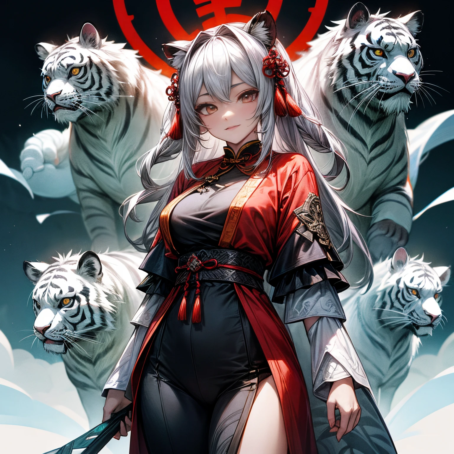 Chinese legend. The goddess stands behind the white tiger. giga_busty