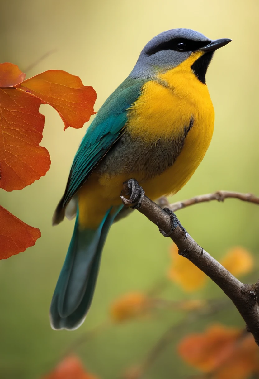 1 bird sitting on Branch, Gingko leafes