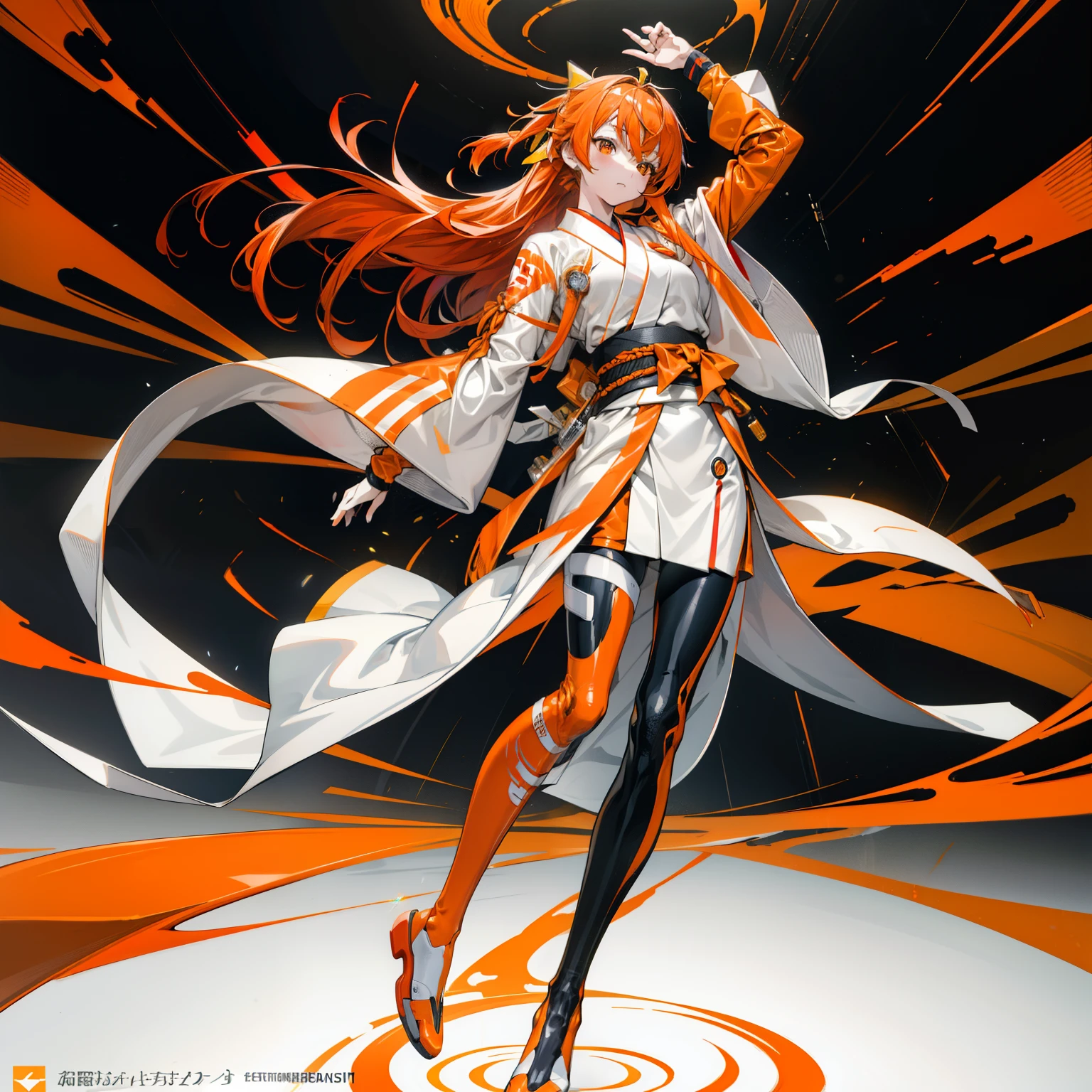 offcial art, Unity 8k壁纸, ultra - detailed, Beautiful and beautiful, tmasterpiece, Best quality at best, realistically, Whole body diagram, dents on the skin, Interface headset, tights under clothes,Racing Wear,Wear a coat,orange hair clothes,((Kimono white)), white technical clothing, Yellow and black safety tape,japanese tradition,Common,Sakura NS,Wear wooden shoes ,校服,Racing Wear,Wear a coat,Long gray hair,red hair clothes,((Kimono white)), white technical clothing, Yellow and black safety tape, industrial setting, Cables and pipes, ((( orange chrome ))), perfect body figure, Spacious size , Rainbow style, Very sexy,,muscle group,Gel coat,orange colors,fansty world,Clean design,Epic Instagram,artistically