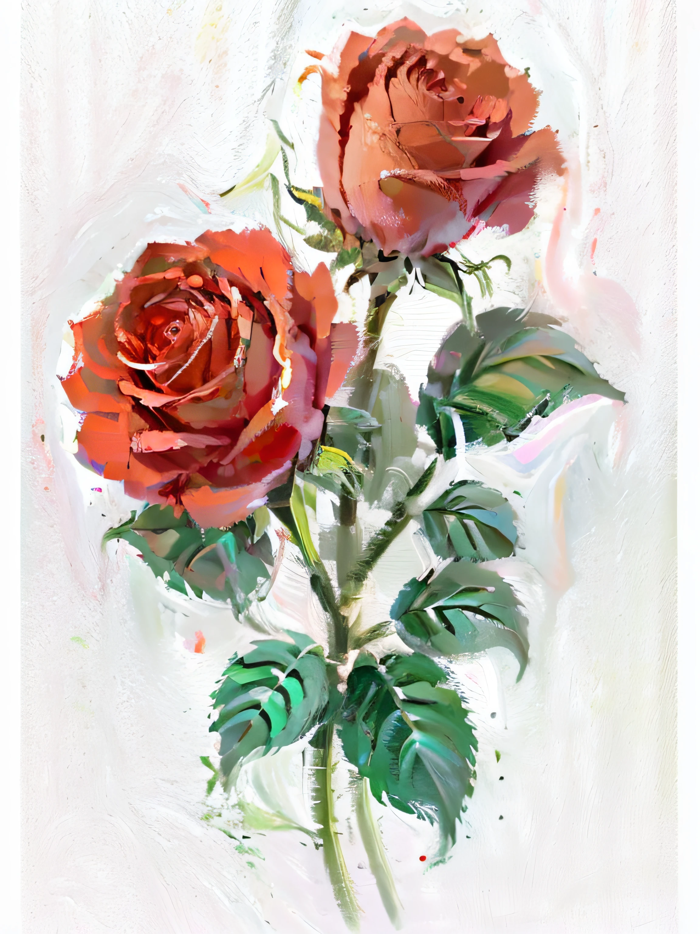 Rose flower,White canvas, Best quality at best, in Pink and white, Bright palette knife, Acrylic fiber, Thick oil painting, texture painting, scraper painting, There is texture, lightand shade contrast, Flower close-up, anaglyph, lightand shade contrast, reflective light, high detal, hyper HD, retinas, tmasterpiece, high high quality, A high resolution, Best quality, super detailing, Award-Awarded