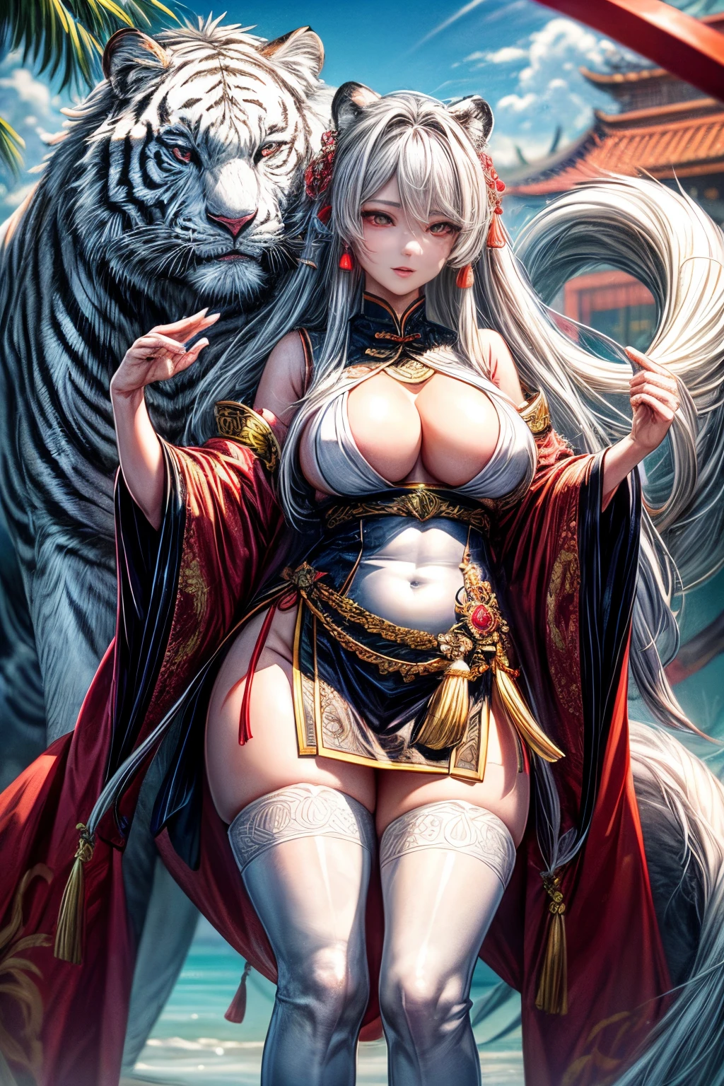 Chinese legend. The goddess stands behind the white tiger. giga_busty