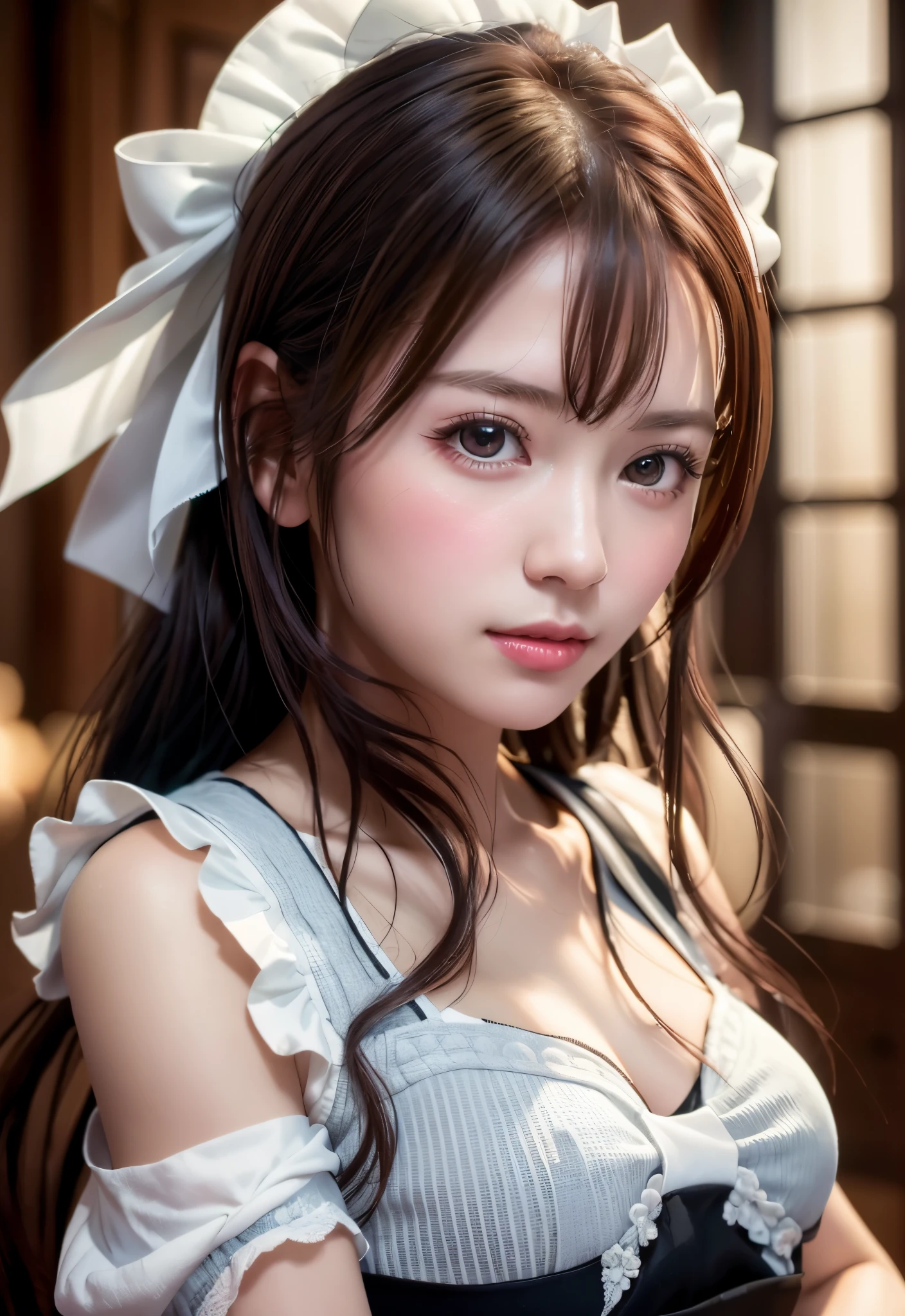 (8K, RAW photo, highest quality, masterpiece: 1.2), Super detailed, super resolution, (genuine, genuine photos: 1.37), portrait, High-definition RAW color photo, professional photos, 非常に詳細で美new, very detailed, 8k wallpaper, amazing details, huge file size, official art, very detailed CG Unity 8k wallpaper, very detailed beautiful girls, very detailed facesHighly detailed eyes, Very fine skin, very detailed fingers, very small nose, very detailed detailed mouth, perfect anatomy, detailed background, Fine clothes,20th generation, cute girl, genuineistic body,  white skin, glowing skin,  (dull bangs: 1.2), smile, cute, like々new, cute face, genuineistic face, delicate eyes, sagging eyes, (white and pink maid costume), looking at camera, dynamic lighting, G cup breasts,big breasts、sports gym、cleavage is visible、Dynamic sexy poses、whole body、twin tails