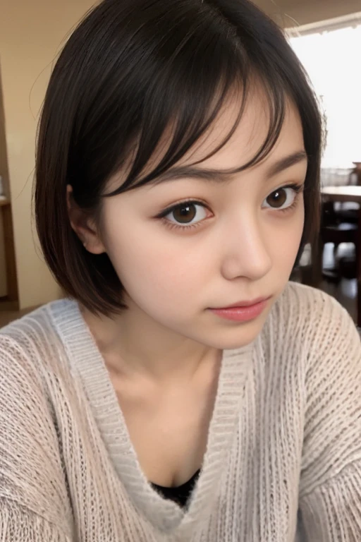 doress、(Photorealsitic:1.4)、(hyper realisitic:1.4)、(realisitic:1.3)、(Smooth lighting:1.05)、(Improved lighting quality in movies:0.9)、32K、1girl in、20 years girl、Realistic lighting、Back lighting、Facial light、raytrace、(brightened light:1.2)、(enhanced quality:1.4)、(Top quality real texture skins:1.4)、finely eye、finerly detailed face、Fine quality eye、(Tired, sleepy and satisfied:0.0)、 close up of face、white t-shirts、(enhance body line mood:1.1)、(Increase the beauty of skin texture:1.1)、((Mio Imada))、Concrete background、Bob hair with a uniform shape on the left and right sides、Beautiful bob hair with the same face、The same face、Top margin、Left and right margins