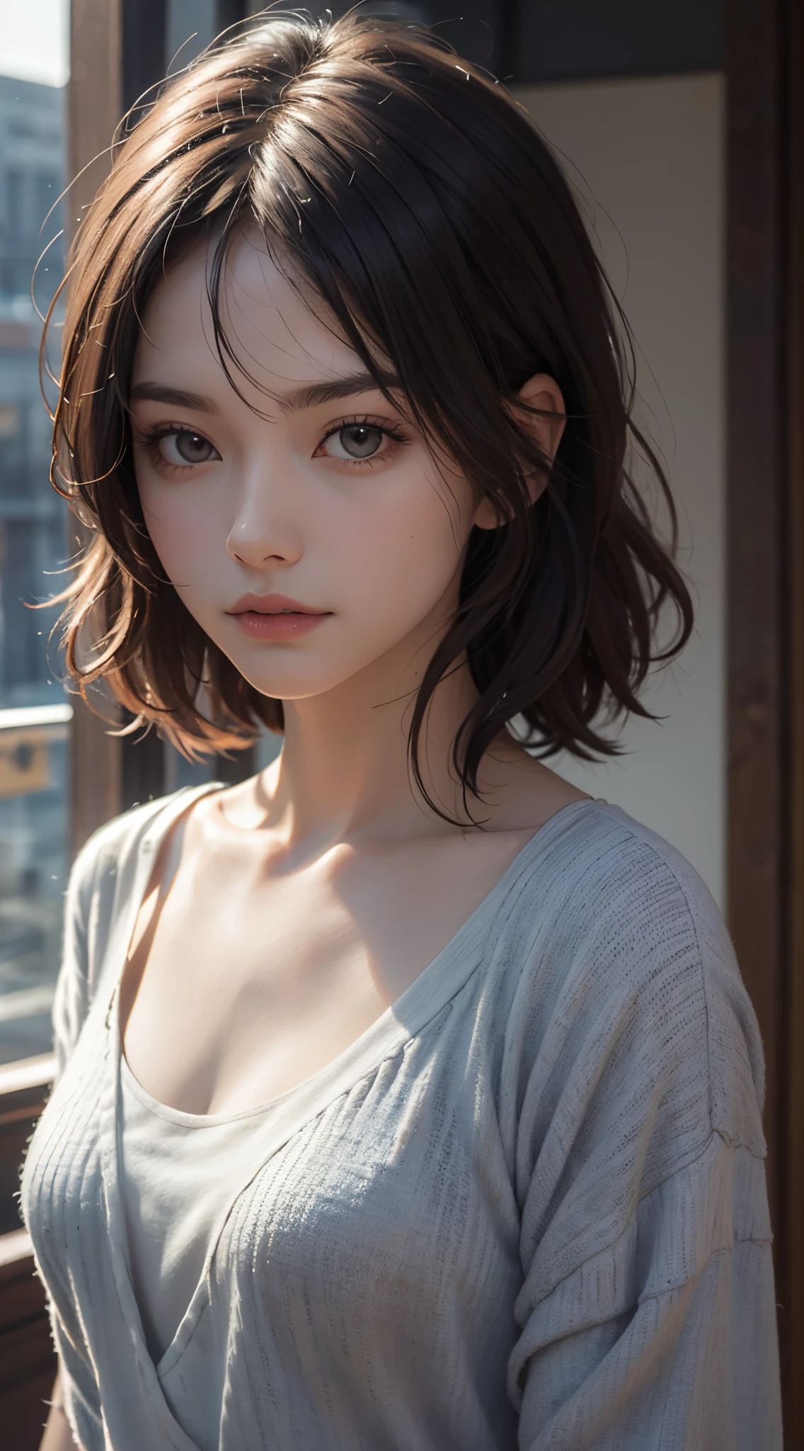 (masterpiece, Highest quality、Realisticに全てを詳細に美しく描画する、Very attractive adult beauty、Add strong highlights to the eyes、Look closely at the camera:1.4、A beautiful woman with mature charm、Ideal body type、Perfect Anatomy、Short Brunette Bob、Shiny Hair、Lip gloss),one person's, alone, 明るい茶色のShiny Hair,Realistic, Looking at the audience、Please tilt your head a little, Bright colored crystal light blue eyes, 短いShiny Hair、 chestの中央に穴が開いた白いタートルネックの服,chestの真ん中に丸い穴が開いたセクシーな白いタートルネックのニットセーター、とても大きなchestの谷間を見せる、 Beautiful glossy lips, Lip gloss,prohibit, Upper Body、Big eyes、eyelash、Face is a little red、Embarrassing)、((Italian road system in winter))、((Short hair with bangs、Big eyes、Give students a very strong highlight、{Huge|big|expensive|Mega} chest:2、とてつもなく大きなchest:2、Gazing at the audience、Very beautiful beauty、Listen carefully、Beautiful glossy lips、Beautiful long neck、Laugh a little、Beautiful Teeth、Laughing with your mouth open、Heart-shaped pupils))、28 years old、Very cute supermodel、{Huge|big|非常にbig|Mega} chest:2, chestの谷間:2、とても大きなchestの谷間を見せつける:2、A very picturesque background、Beautiful out-of-focus background、A wonderful sexiness filled with elegant charm、Very attractive and sexy style:2