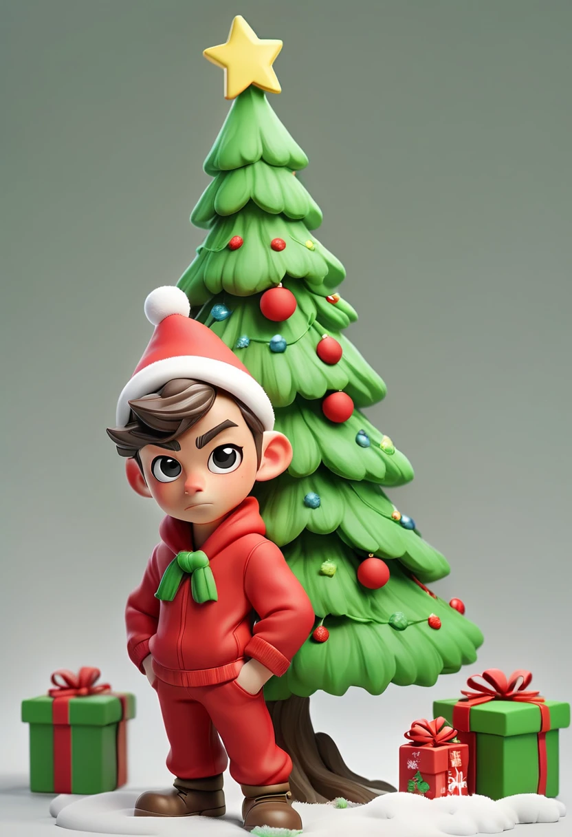 Disney style,Christmas, cartoon Christmas man, red clothes, there is a green Christmas tree next to it,3D icon, clay material isometric, 3D rendering, smooth ashiny! Cute girly style,white background,realistic use of light and color, soft gradient, Nintendo trendy, best details, higdefinition, high resolution,hyper quality, Ultra HD, 8k, ultra detoiled