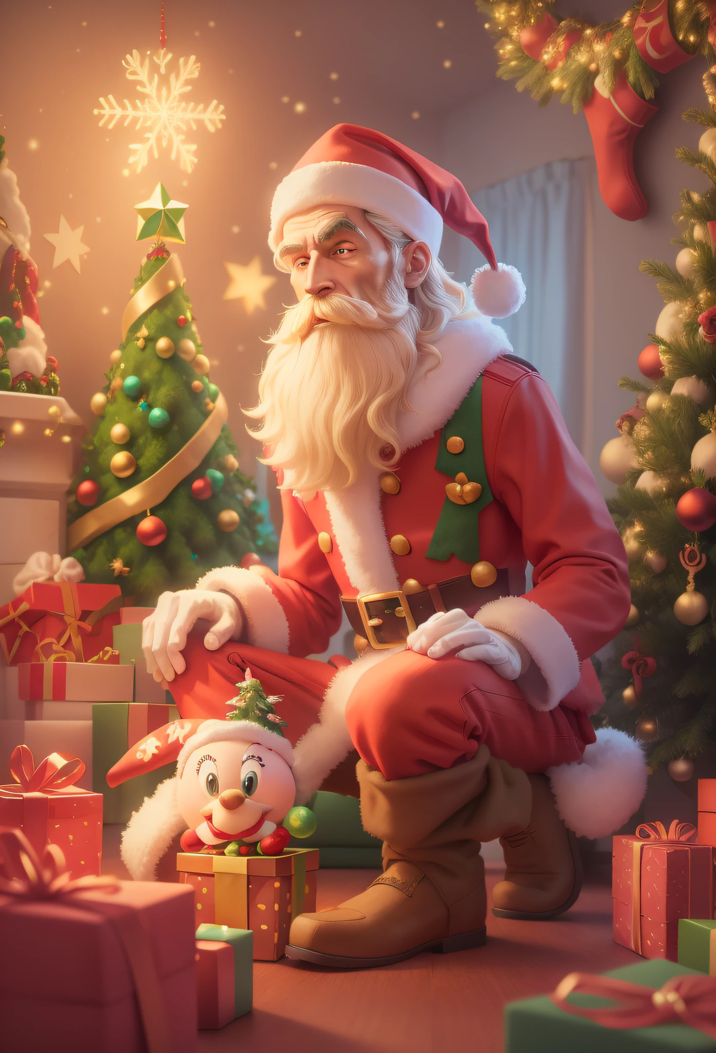 Disney style,Christmas, cartoon Christmas man, red clothes, there is a green Christmas tree next to it,3D icon, clay material isometric, 3D rendering, smooth ashiny! Cute girly style,white background,realistic use of light and color, soft gradient,  Nintendo trendy, best details, higdefinition, high resolution,hyper quality, Ultra HD, 8k, ultra detoiled