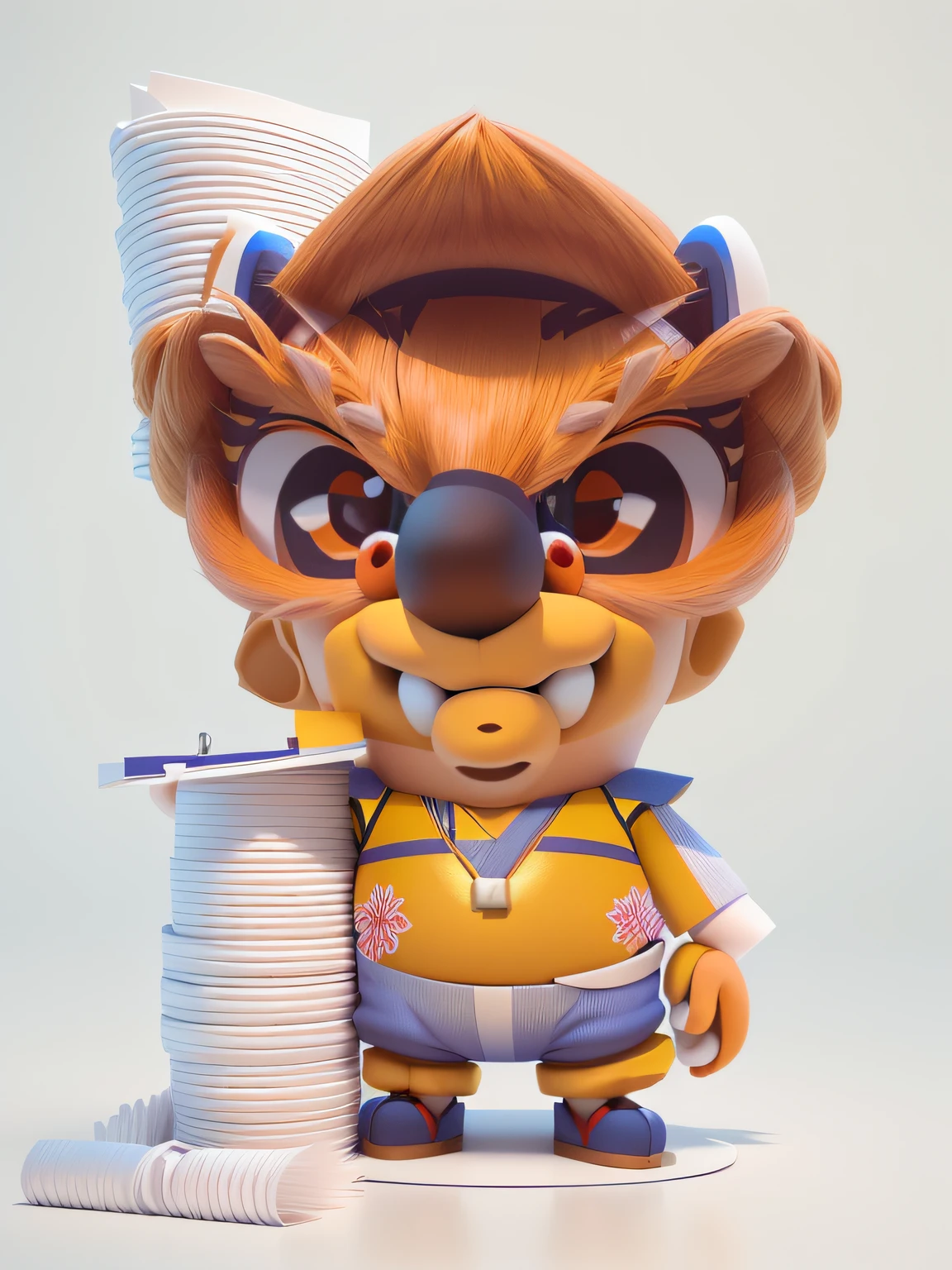 There is a cartoon character holding toilet paper, 3D model of a Japanese mascot, Cartoon rendering key shots, Stylized 3D rendering, cute character, stylized 3d, stylized characters, close up character, highly detailed character, merged character, character design contest winner, Stylized character design, Cute 3d rendering, Animated characters