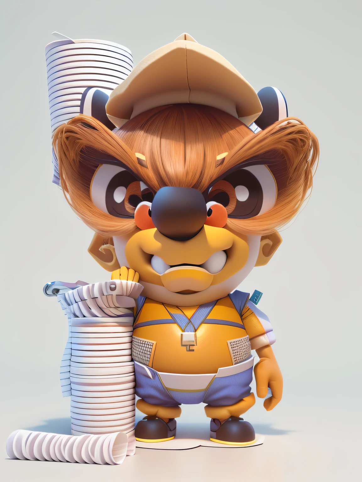 There is a cartoon character holding toilet paper, 3D model of a Japanese mascot, Cartoon rendering key shots, Stylized 3D rendering, cute character, stylized 3d, stylized characters, close up character, highly detailed character, merged character, character design contest winner, Stylized character design, Cute 3d rendering, Animated characters