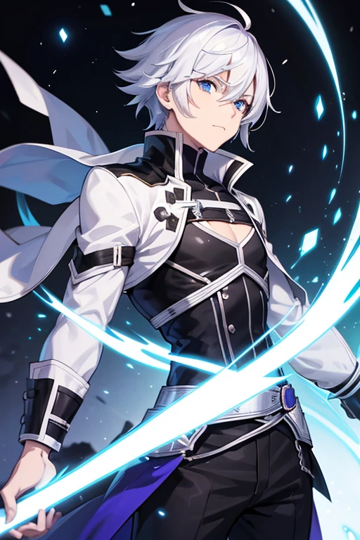 Almost like The character names Satoru Gojo,
Should be white haired like Satoru Gojo,
Should have blue eyes,
Should be 6"1 height,
Should be lean but muscular,
Dressed in black like the character named Kirito,
Male character,