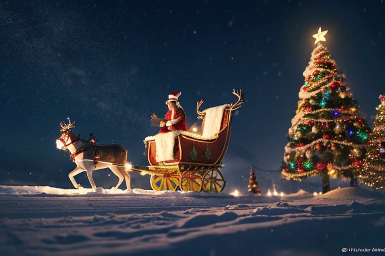 Visualize and craft an image that seamlessly blends the digital and magical realms, bringing Santa Claus riding on a sleigh pulled by reindeer directly from a mobile screen. Envision the screen as a portal to a snowy wonderland, where Santa and his reindeer burst forth, spreading holiday cheer into the real world. Capture the excitement and enchantment as the festive scene spills over from the mobile device, filling the surroundings with the joy of Christmas. Infuse your creation with a sense of connection between the virtual and tangible, making the viewer feel the magic of Santa's journey emerging into their own space