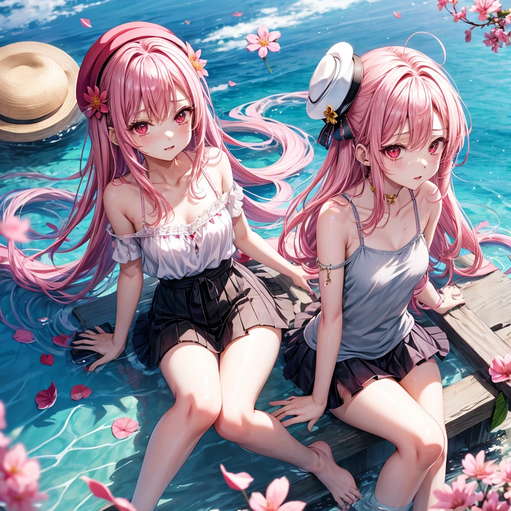 anime girl in a bikini with flowers floating in the water, kawacy, anime visual of a cute girl, splash art anime loli, anime moe artstyle, beautiful anime girl, hololive, attractive anime girl, beautiful anime artwork, cute anime girl, marin kitagawa fanart, detailed digital anime art, pretty anime girl, anime best girl, beautiful anime