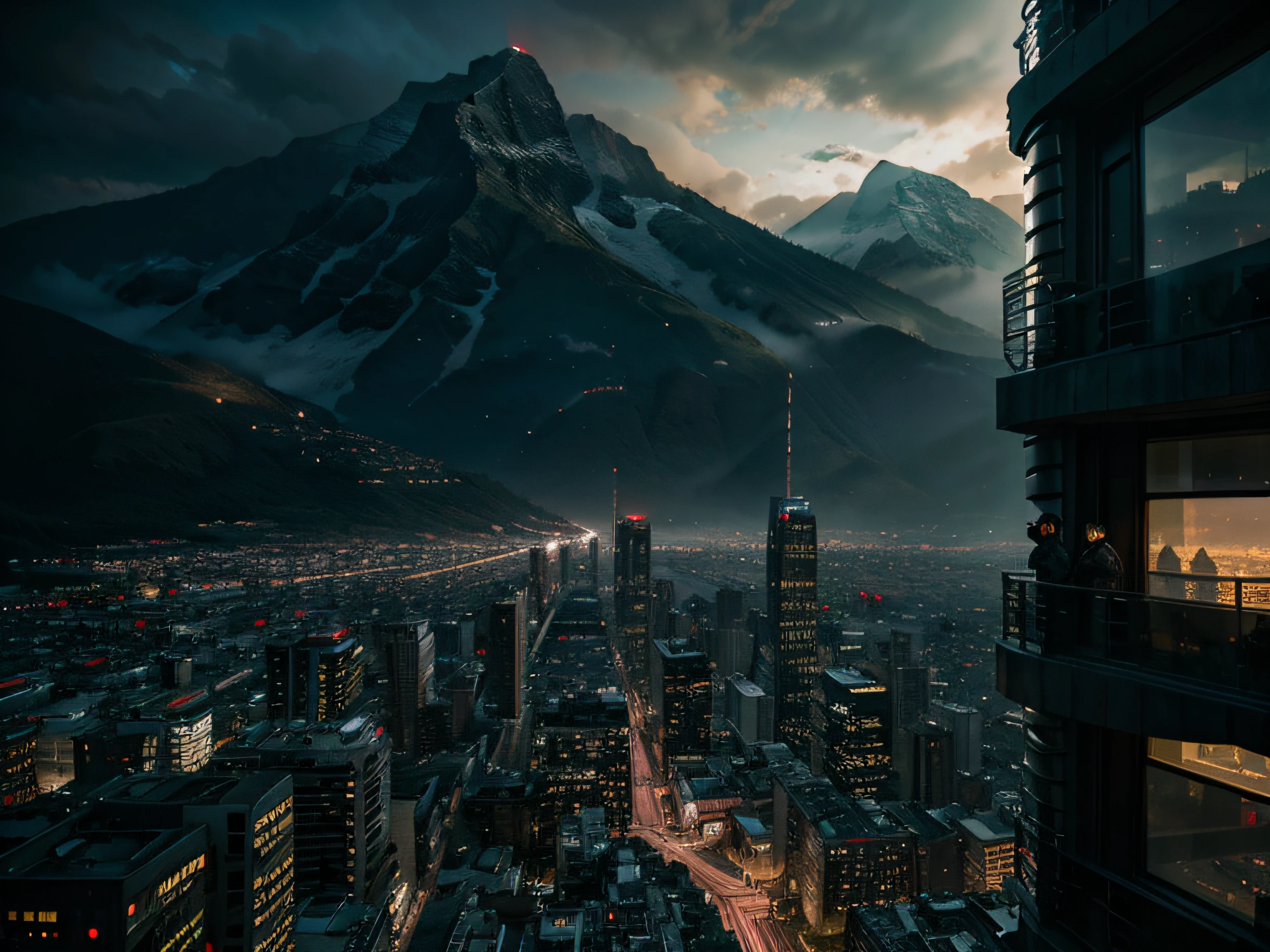 blade runner, city, mountains, scenic, impressive, futuristic, advanced,