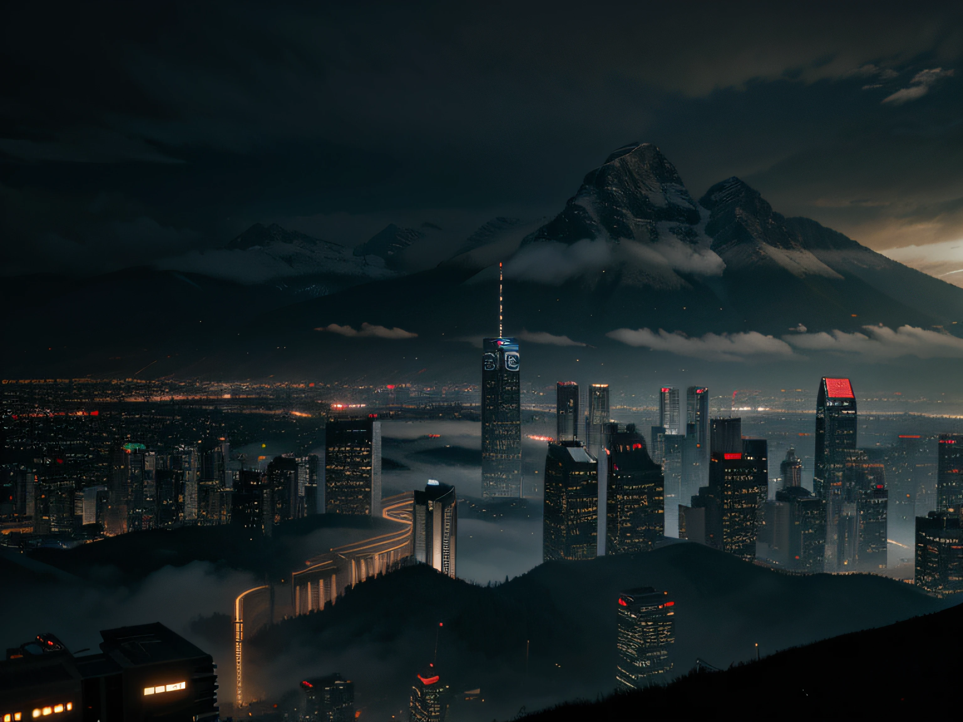 blade runner, city, mountains, scenic, impressive, futuristic, advanced,