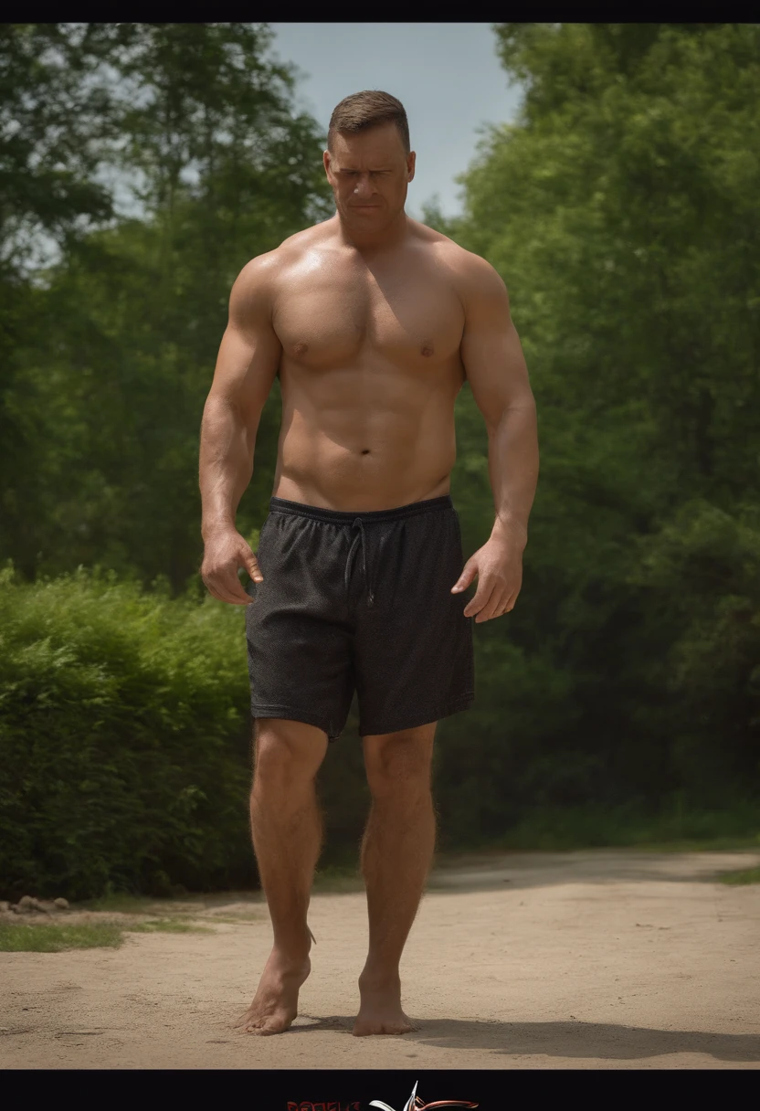 Intense cinematic scene, male uncle,slightly bearded,strong body,Slightly fat big,short dark hair,Naked upper body,The lower body is wrapped in a white bath towel.,I have chest hair,sit in the sauna,Spread your legs,Sweaty face,Covered in sweat,The expression is embarrassing, short-hair, thick arm muscles, thick leg muscles, bbw, strong, fat middle aged man, FULL BODYSHOT, medium hair shaved sides, strong, Muscular, Large protrusions, Complex scenes, artstation