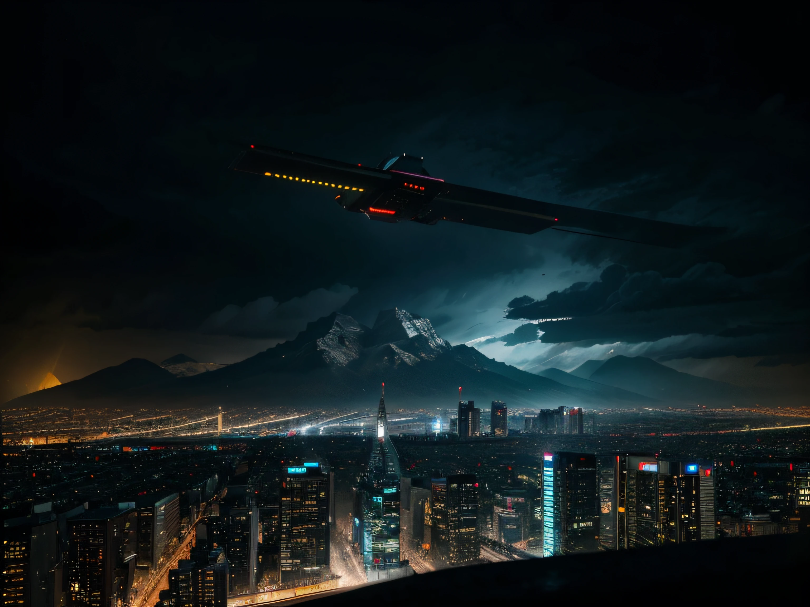 blade runner, city, mountains, scenic, impressive, futuristic, advanced,