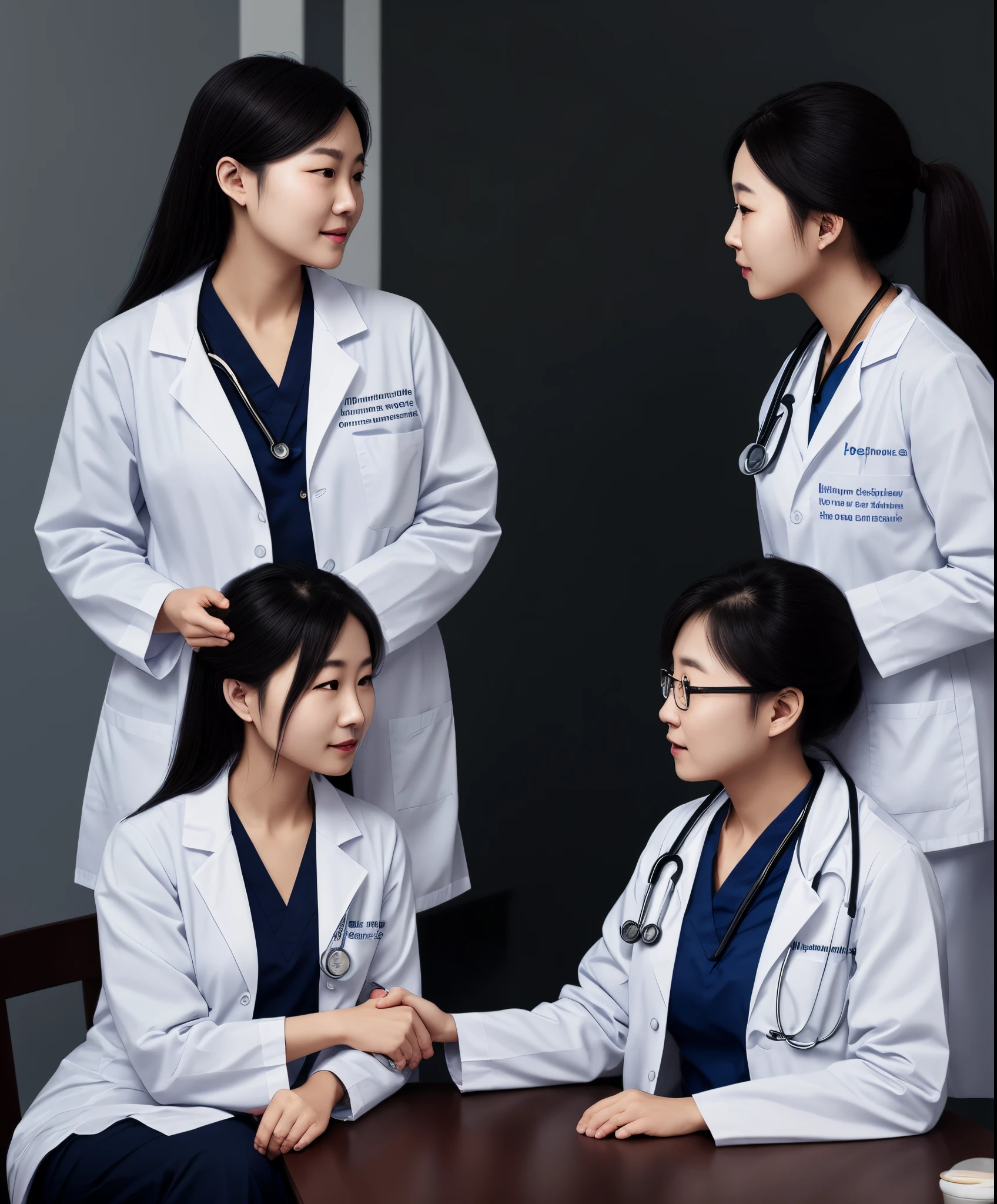 Be close to the patient's spirit、A female doctor in a white coat with a gentle atmosphere。have dignified listening skills、Possess the leadership to involve others and change the medical field。You can choose the most appropriate medicine and treatment for your patient.。Being admired by those around you。