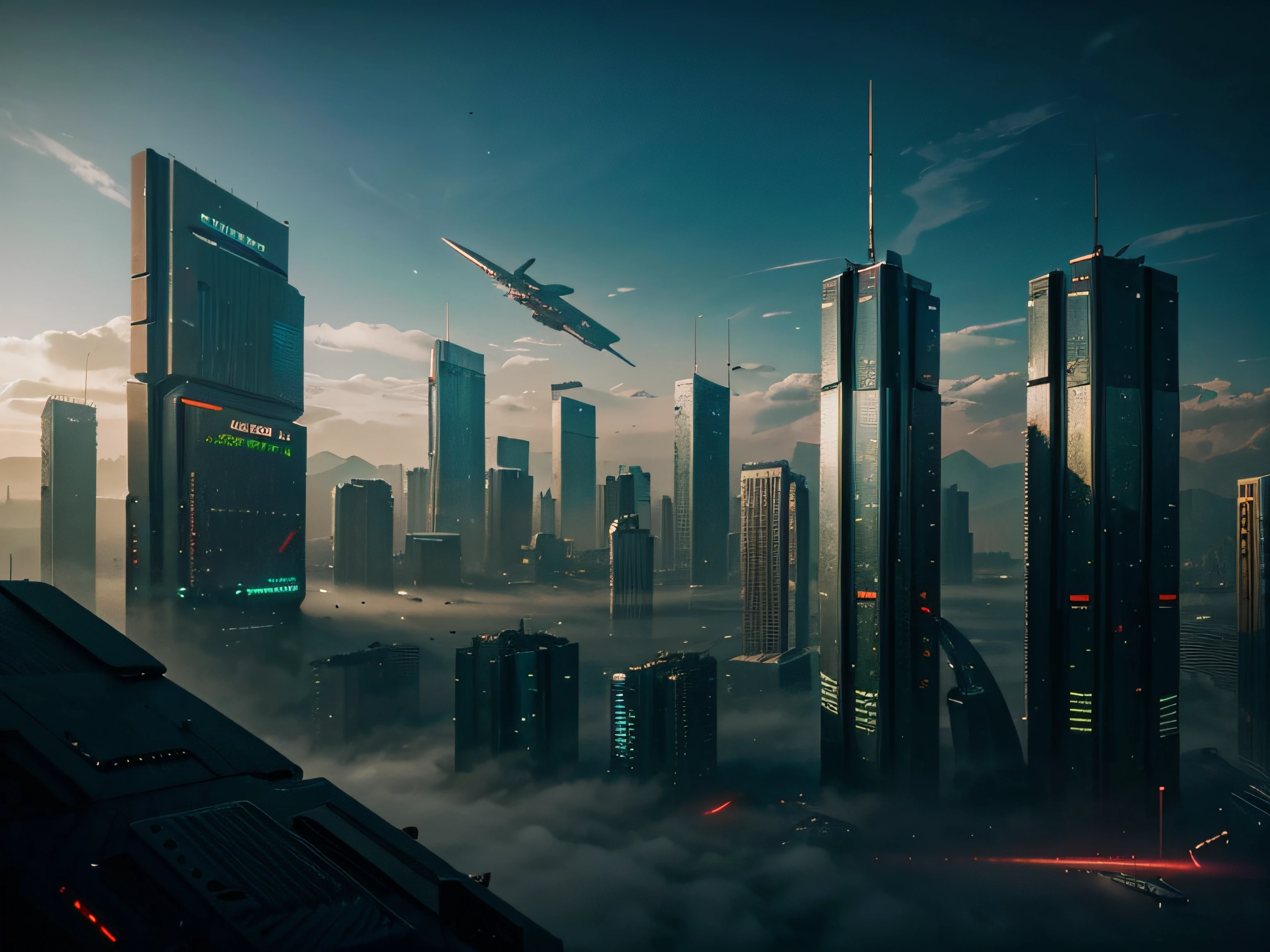 cyberpunk, futuristic, buildings, post apocalyptic, nature, mountains, blade runner, technology, aesthetic, impressive,